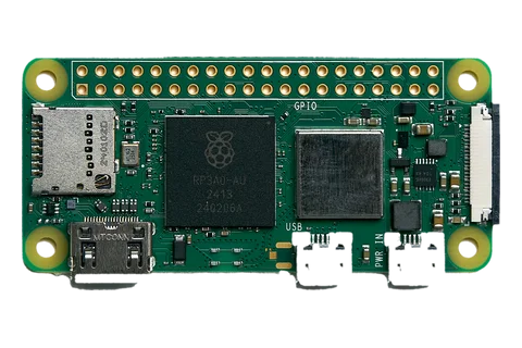 Raspberry Pi Zero 2 W seen from above, its 40-pin header footprint unpopulated
